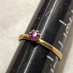 Dainty vintage adjustable ring with purple rhinestone